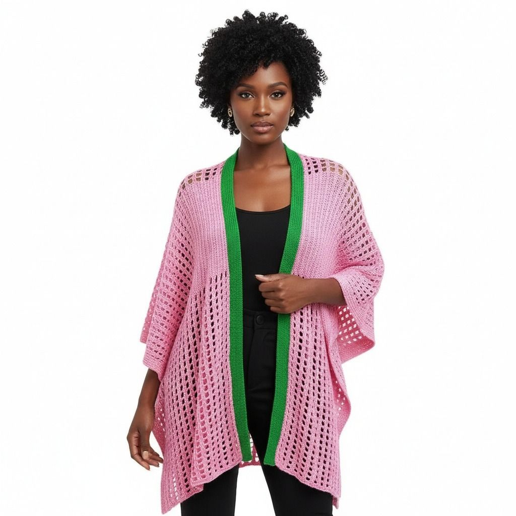 Pink green crochet cover up kimono beach styling women