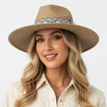 Camel straw Panama fedora hat women tribal woven detail summer hat