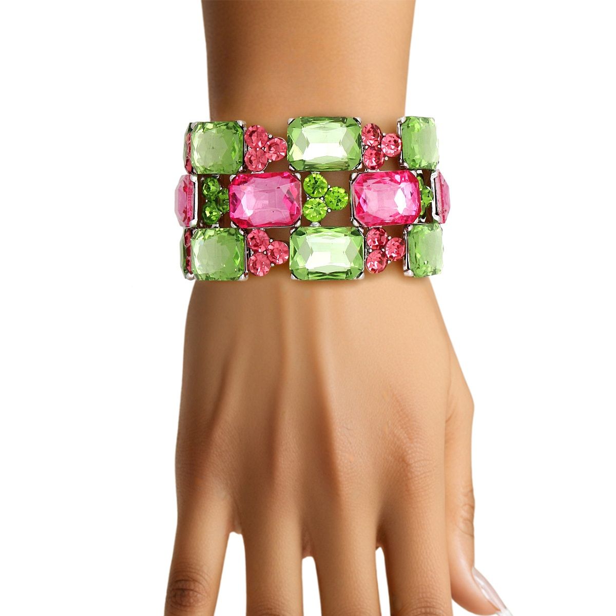 Pink green radiant crystal bracelet bold rhinestone statement jewelry women