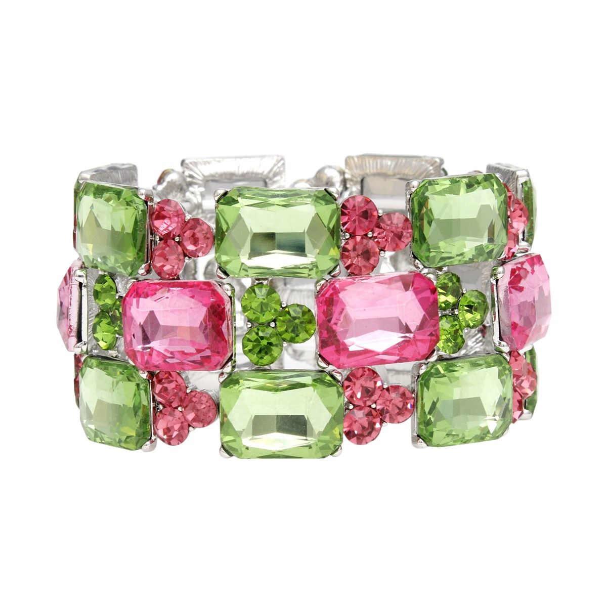 Pink green crystal bracelet rhinestone radiant detail close up sparkle