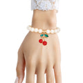 Cherry red rhinestone charm bracelet cream pearl elegant coquette jewelry women