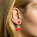 Double red cherry kissed sparkle drop earrings crystal statement coquette jewelry women