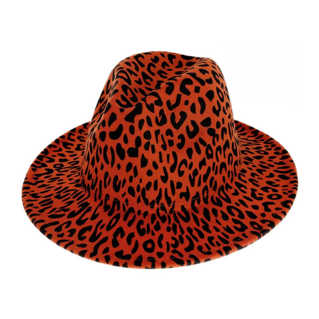 Fedora Rust Orange Leopard Print Hat