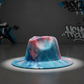 Blue pink tie dye fedora hat women street chic brushed felt fashion hat