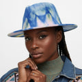 Blue pink yellow tie dye fedora hat women street chic brushed felt hat