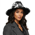Black white plaid felt fedora hat women classic bold statement hat