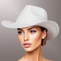 White iridescent stripe cowboy fashion hat women dazzling statement western hat
