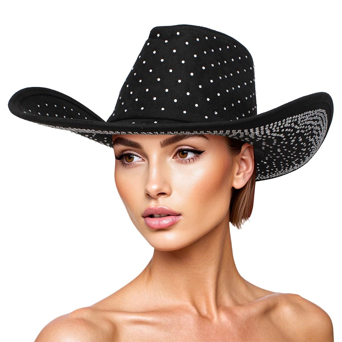 Black rhinestone cowgirl fashion cowboy hat women sparkling statement western hat