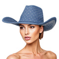 Denim rhinestone cowgirl fashion cowboy hat women sparkling western statement hat