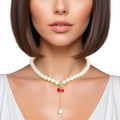 Cherry pearl necklace cream pearl cherry red heart charm coquette jewelry women