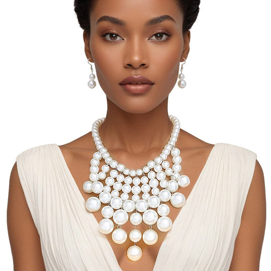 Wedding Jewelry Pearl Vintage Bib Drop Necklace Set In Bib White 