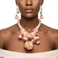 Pink floral garden statement bib necklace Hawaiian flower jewelry