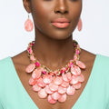 Marbled Pink Disc Bib Fabric Woven Chain Necklace