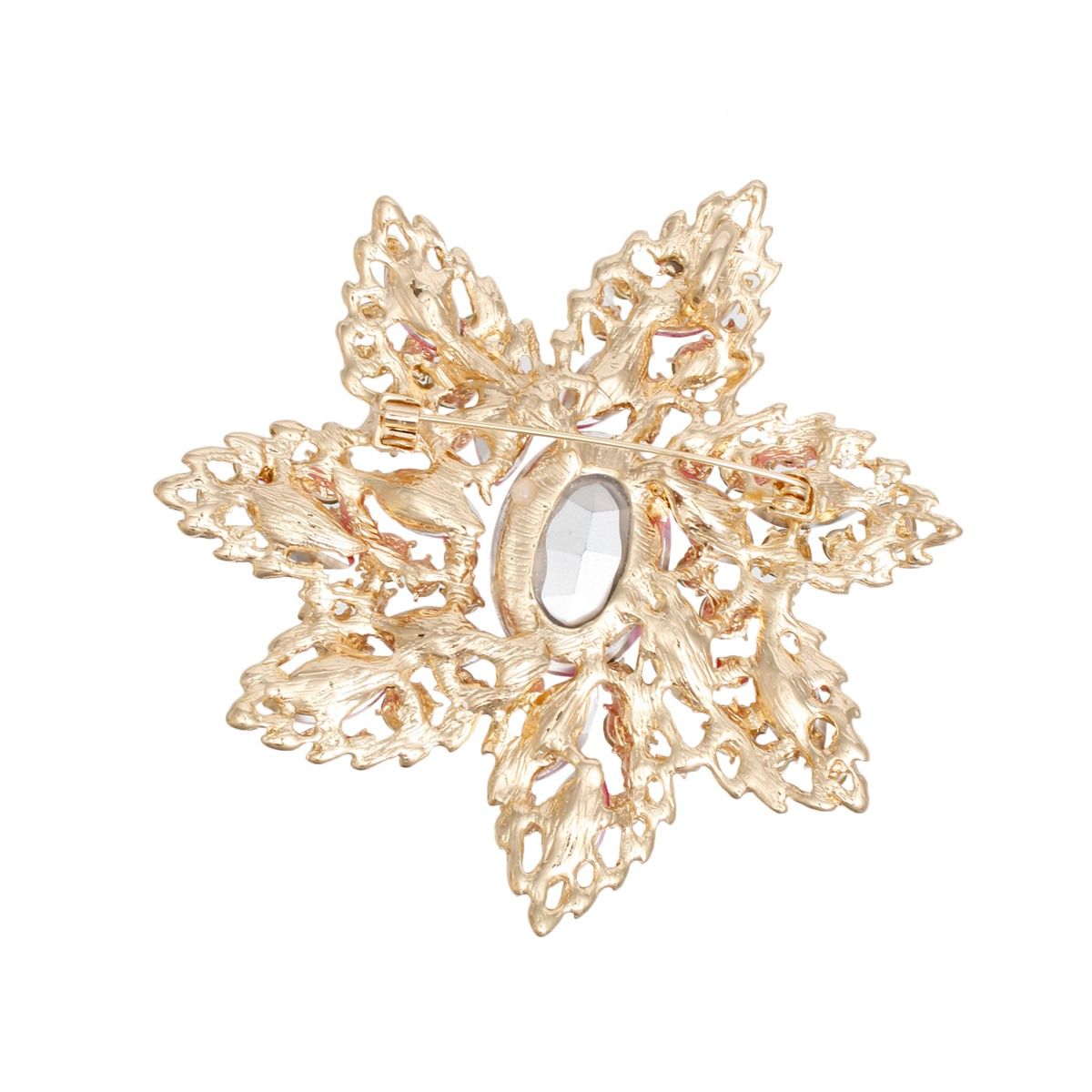 Pink green crystal pointed flower brooch front view statement formal