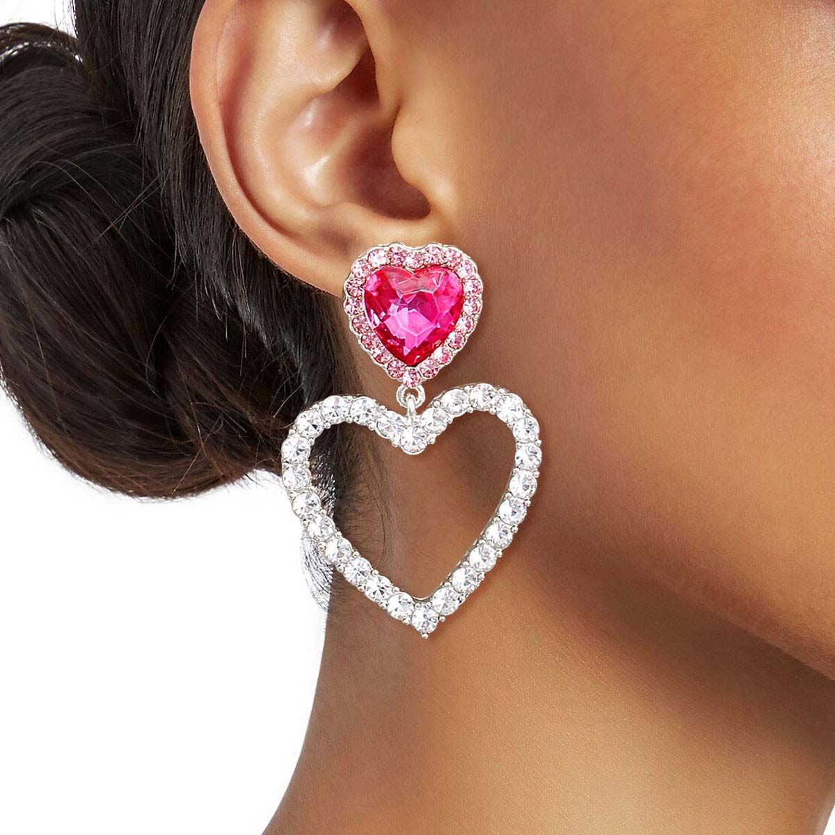 Silver Pink Cutout Heart Earrings - Valentine’s Earrings
