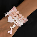 Light pink glass bead angel breast cancer awareness 4-piece bracelet set