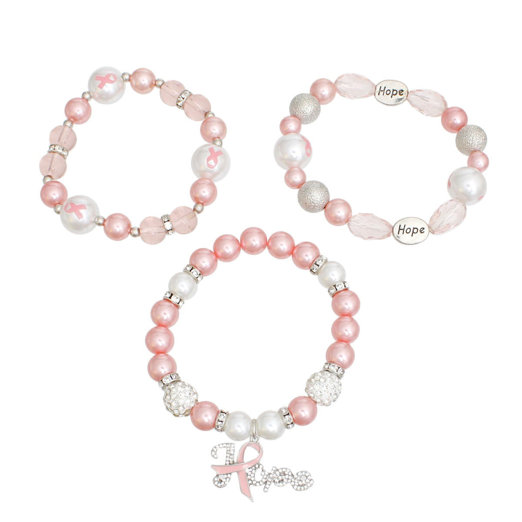Breast cancer awareness light pink charm bracelet set HOPE detail