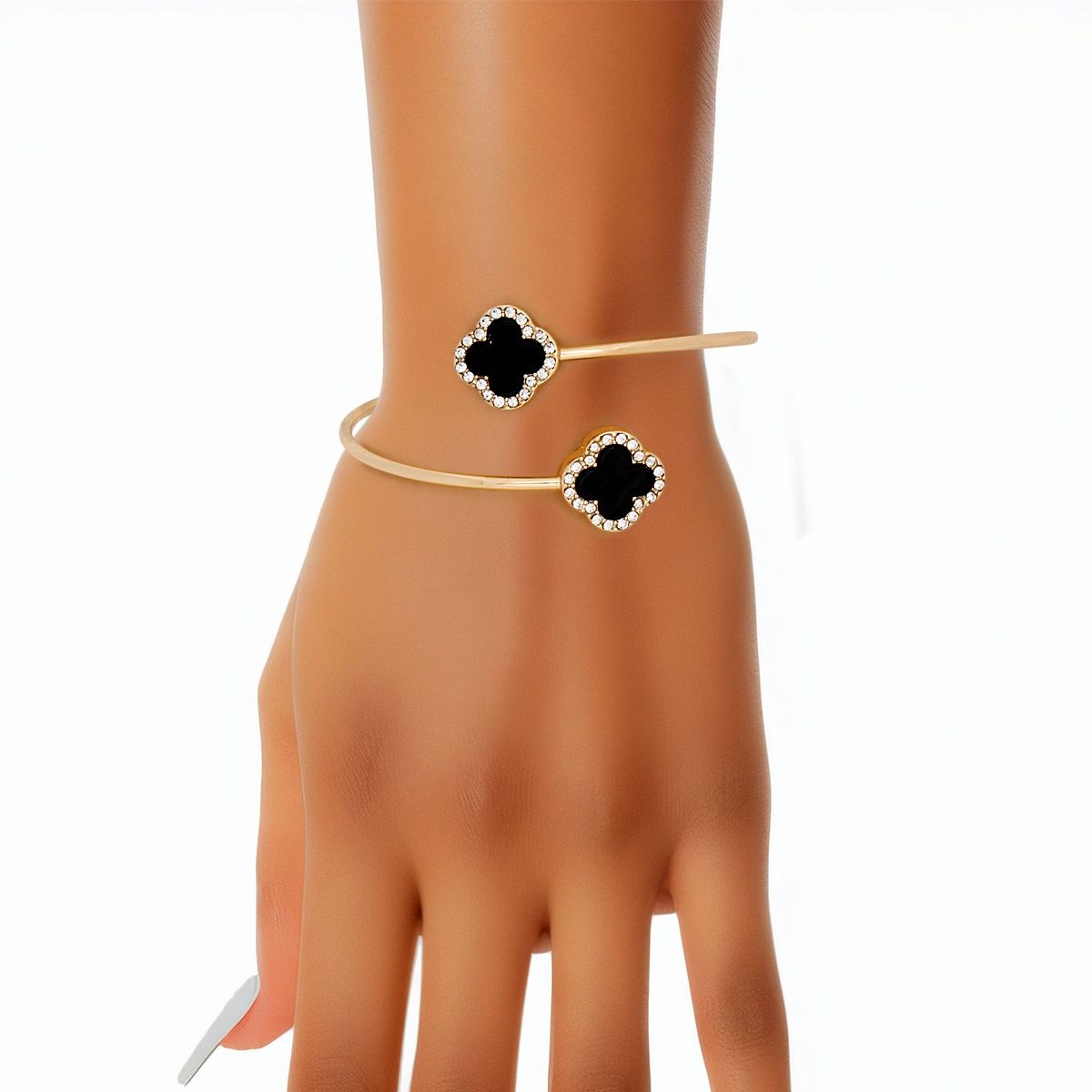 Gold black clover pave bangle bracelet women designer-inspired statement jewelry