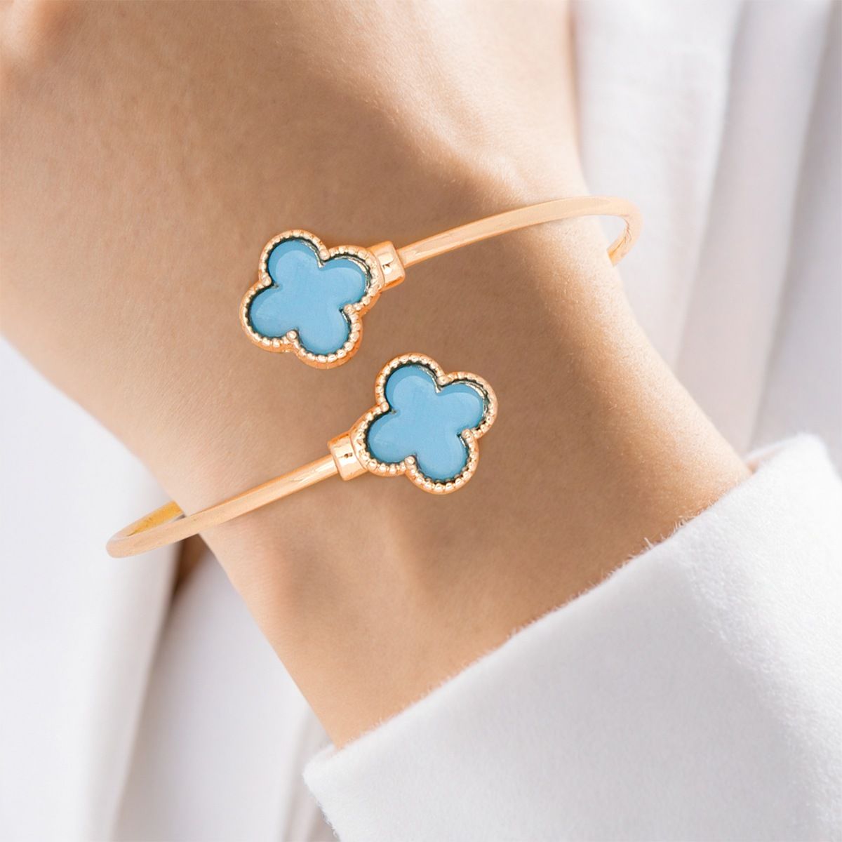 Clover Open Bracelet Bangle Gold Blue for Women