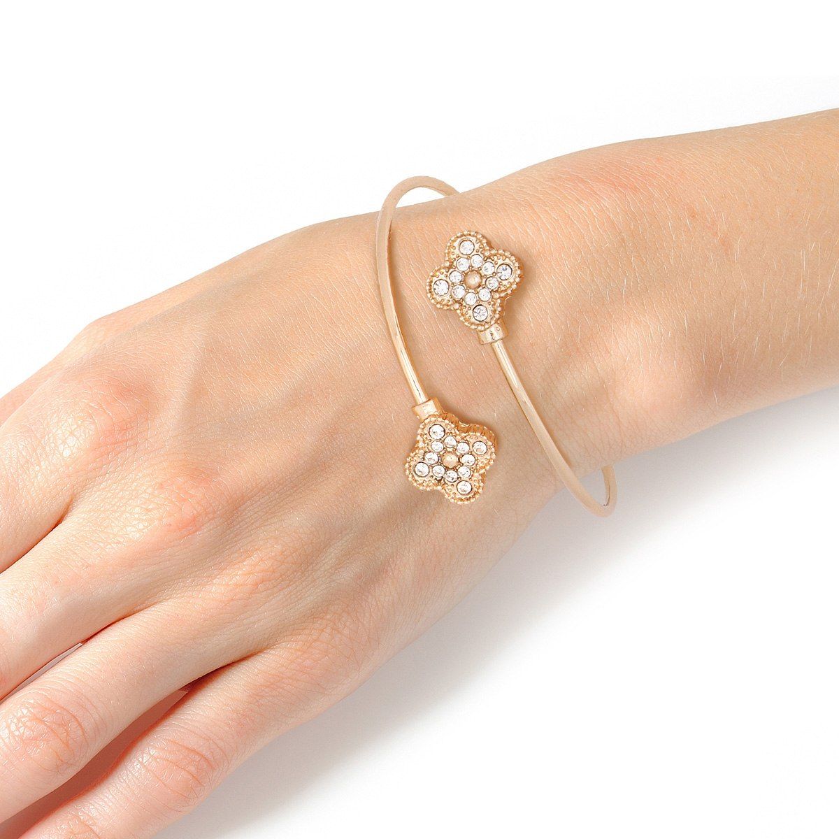 Gold pave quatrefoil clover bangle bracelet women designer-inspired timeless jewelry