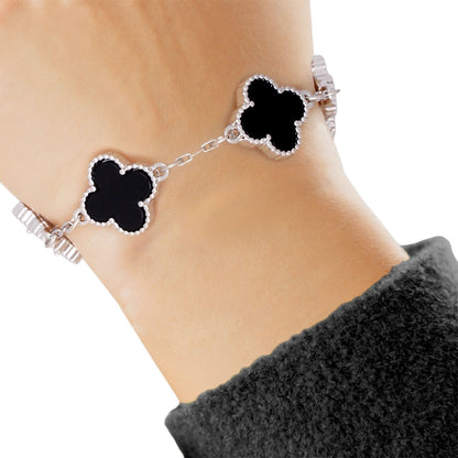 Clover Bracelet Silver Black Quatrefoil Clover 5 Motifs