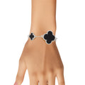 Clover Bracelet Silver Chain Bracelet with Black Quatrefoil Clover