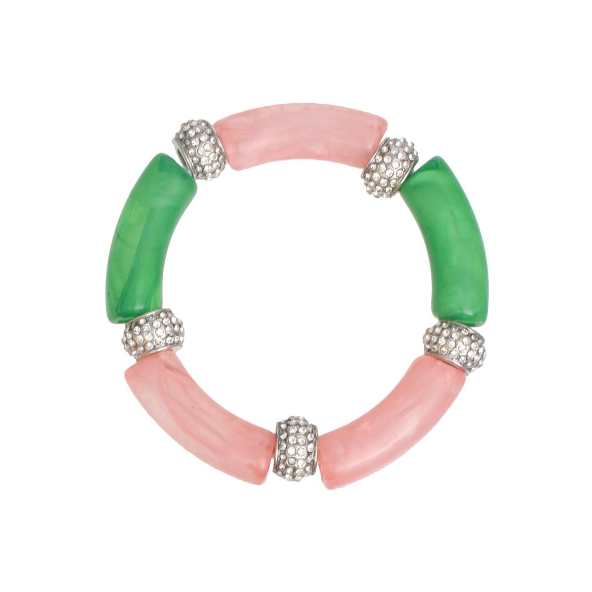 Pink green tubular rondelle bead bracelet detail close up bead rondelle