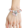 Breast cancer light pink pearl heart charm stretch bracelet awareness