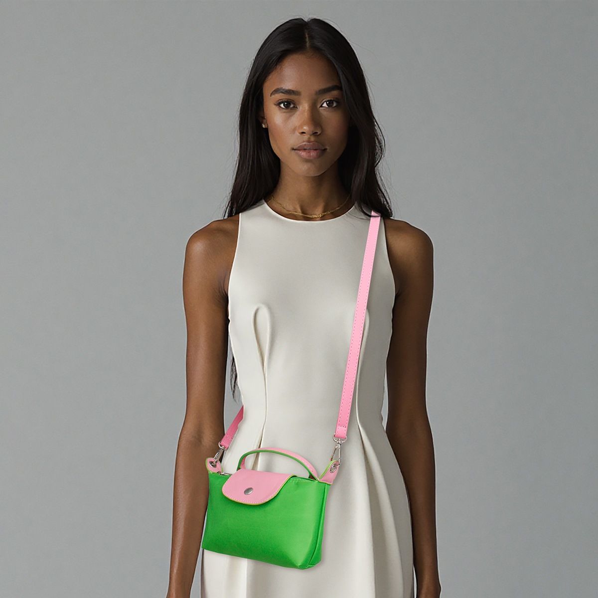 Green and Pink Bag Crossbody Purse Nylon Mini Pouch Purse Handle Strap