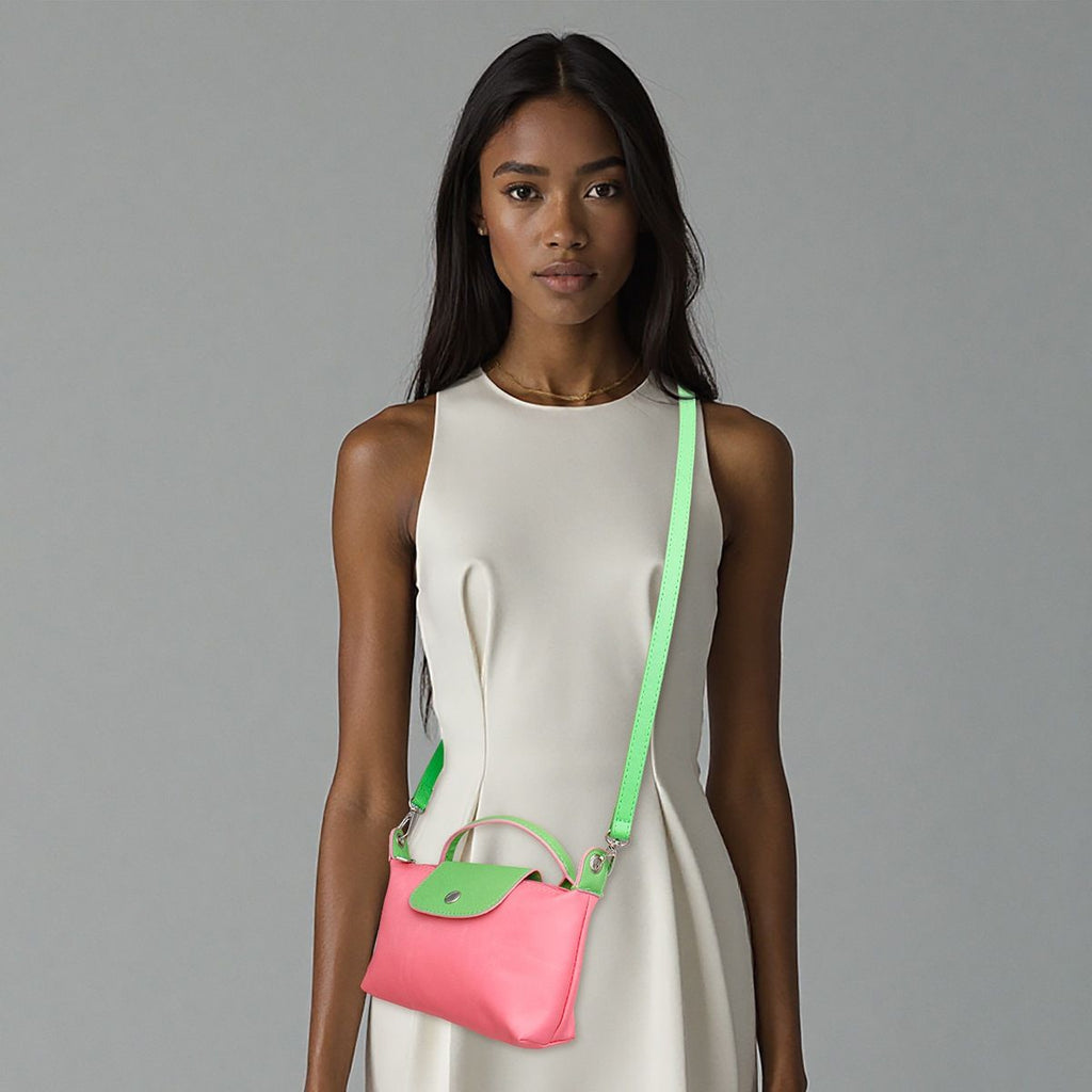 Pink and Green Crossbody Bag Nylon Mini Pouch Handle Strap