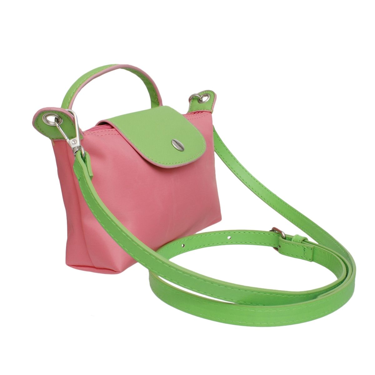 Pink and Green Crossbody Bag Nylon Mini Pouch Handle Strap