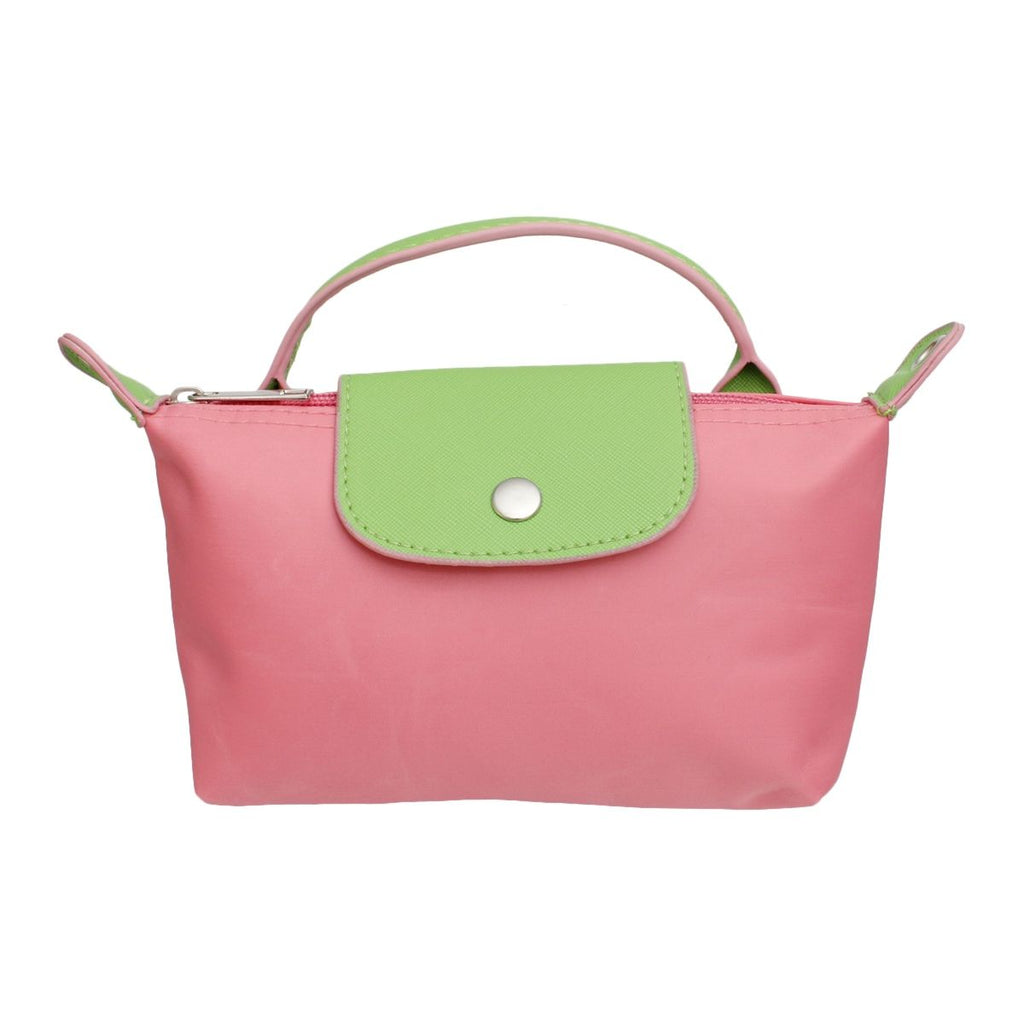 Pink and Green Crossbody Bag Nylon Mini Pouch Handle Strap