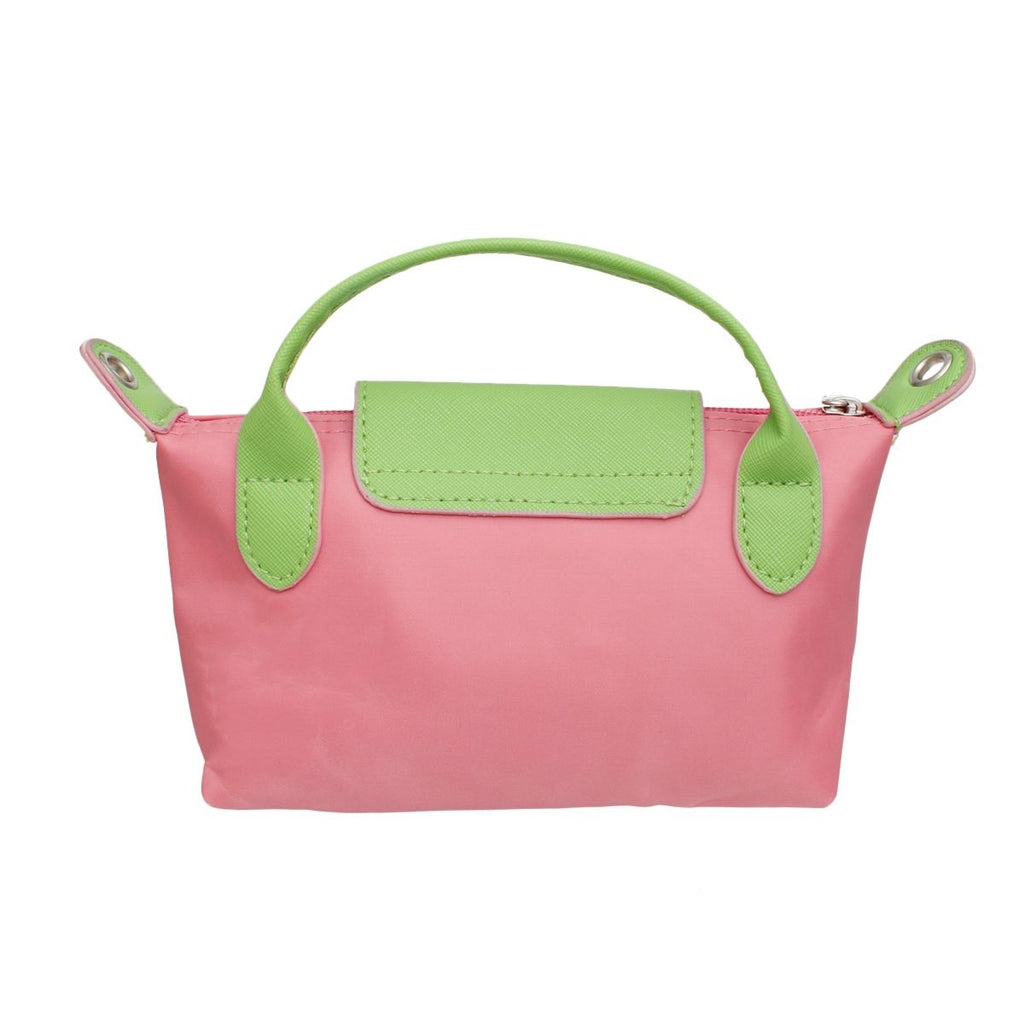 Pink and Green Crossbody Bag Nylon Mini Pouch Handle Strap