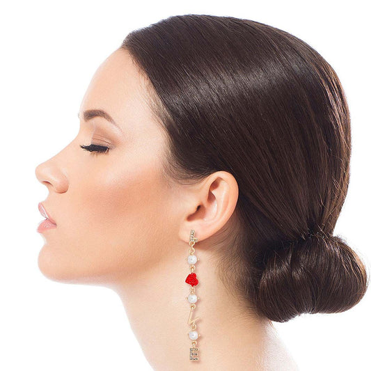 LOVE Pearl Valentine Heart Gold Earrings