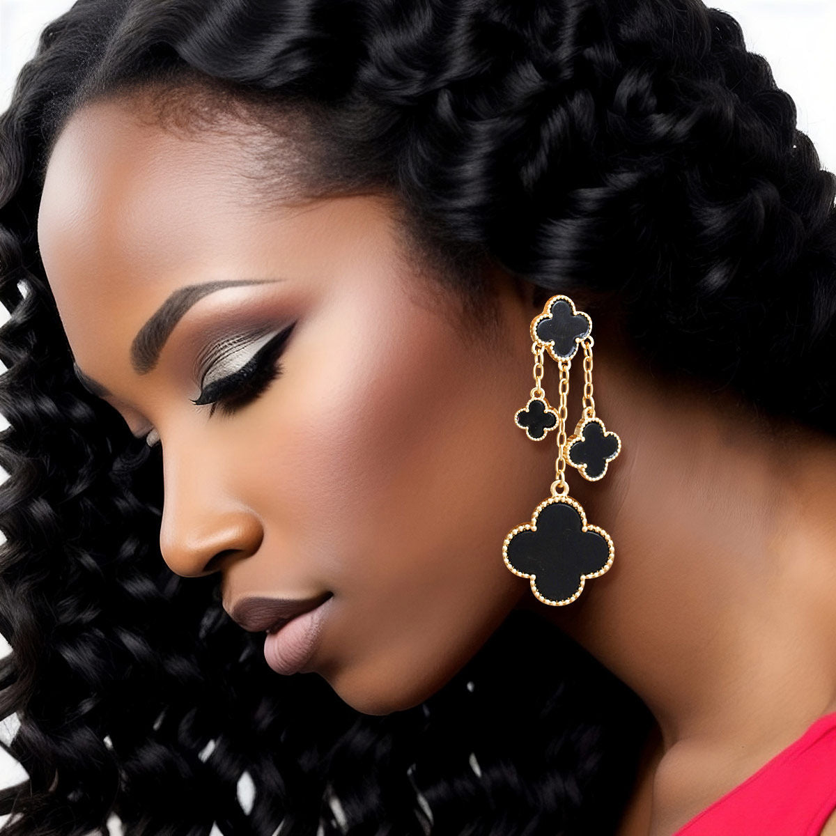 Dangle Black Clover Earrings Gold Chain Earrings for Women
