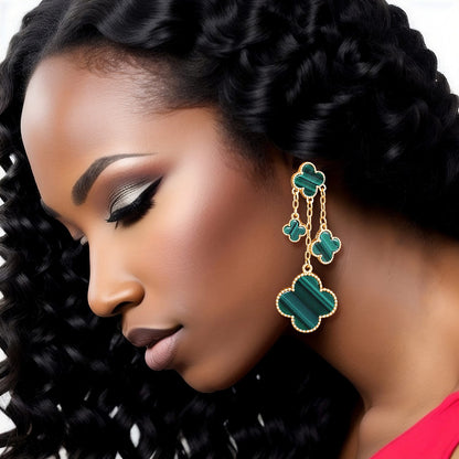 Dangle Green Clover Earrings Gold Chain Earrings for Women