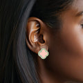 Pink green silver rhinestone clover stud earrings statement jewelry women