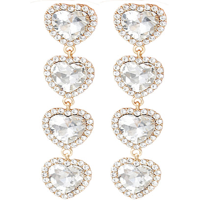 Gold Crystal Quad Heart Earrings
