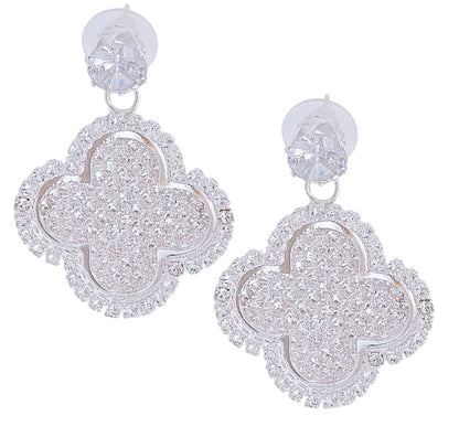 Silver Pave Clover Earrings