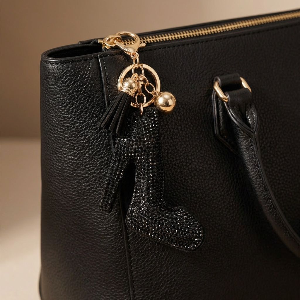 Keychain Black High Heel Sparkle Purse Charm