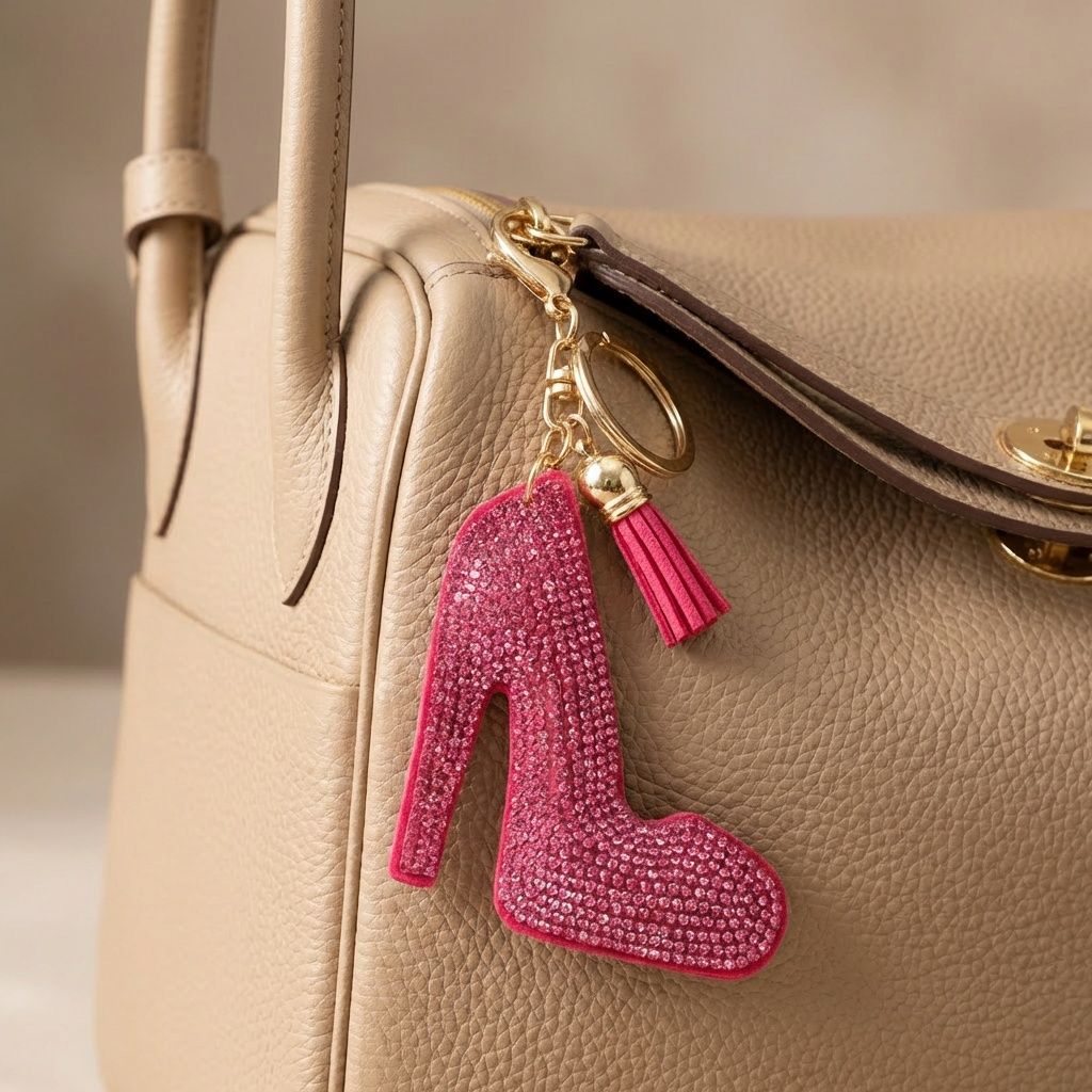 Keychain Fuchsia High Heel Sparkle Purse Charm