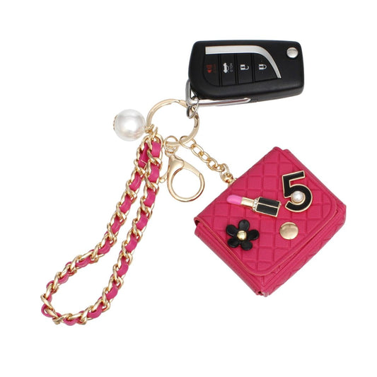 Keychain Fuchsia Quilted Gold AirPods Earbud Case