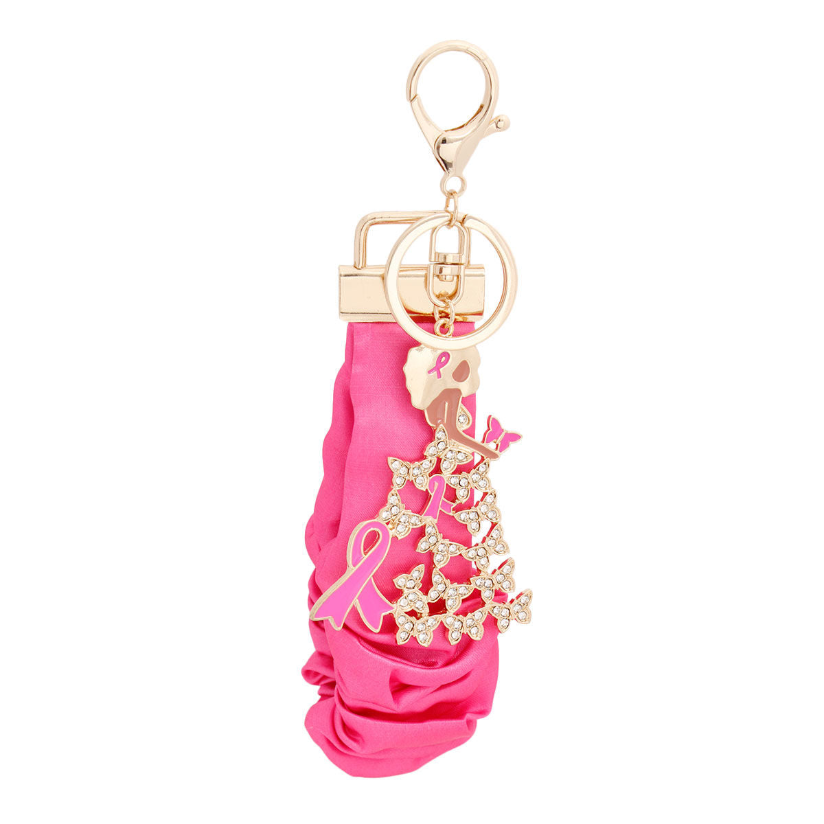 Breast cancer gold pink butterfly wristlet keychain awareness purse clip