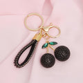 Black rhinestone crusted cherry keychain bag charm sparkle purse charm women