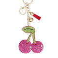 Fuchsia coquette cherry keychain bag charm rhinestone padded cherry purse charm women