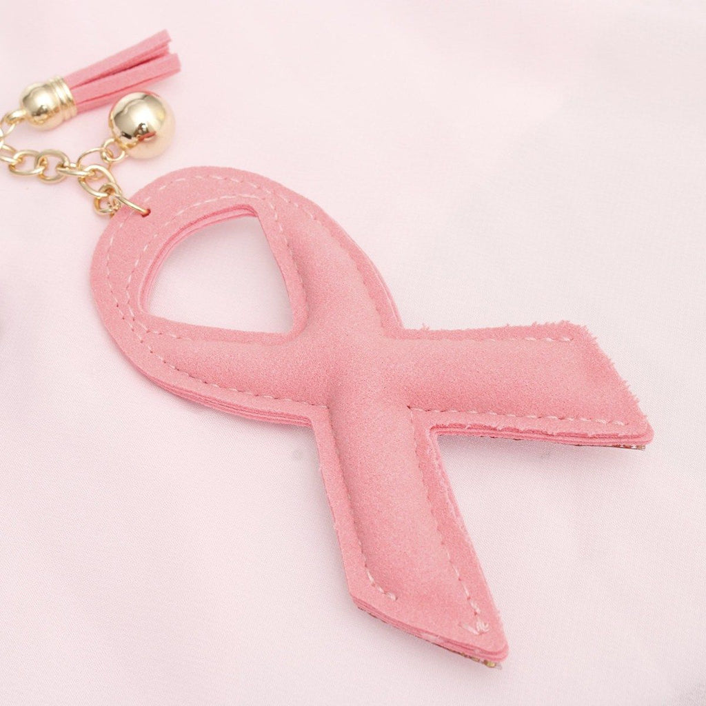 Pink ribbon bling rhinestone bag clip breast cancer awareness close up