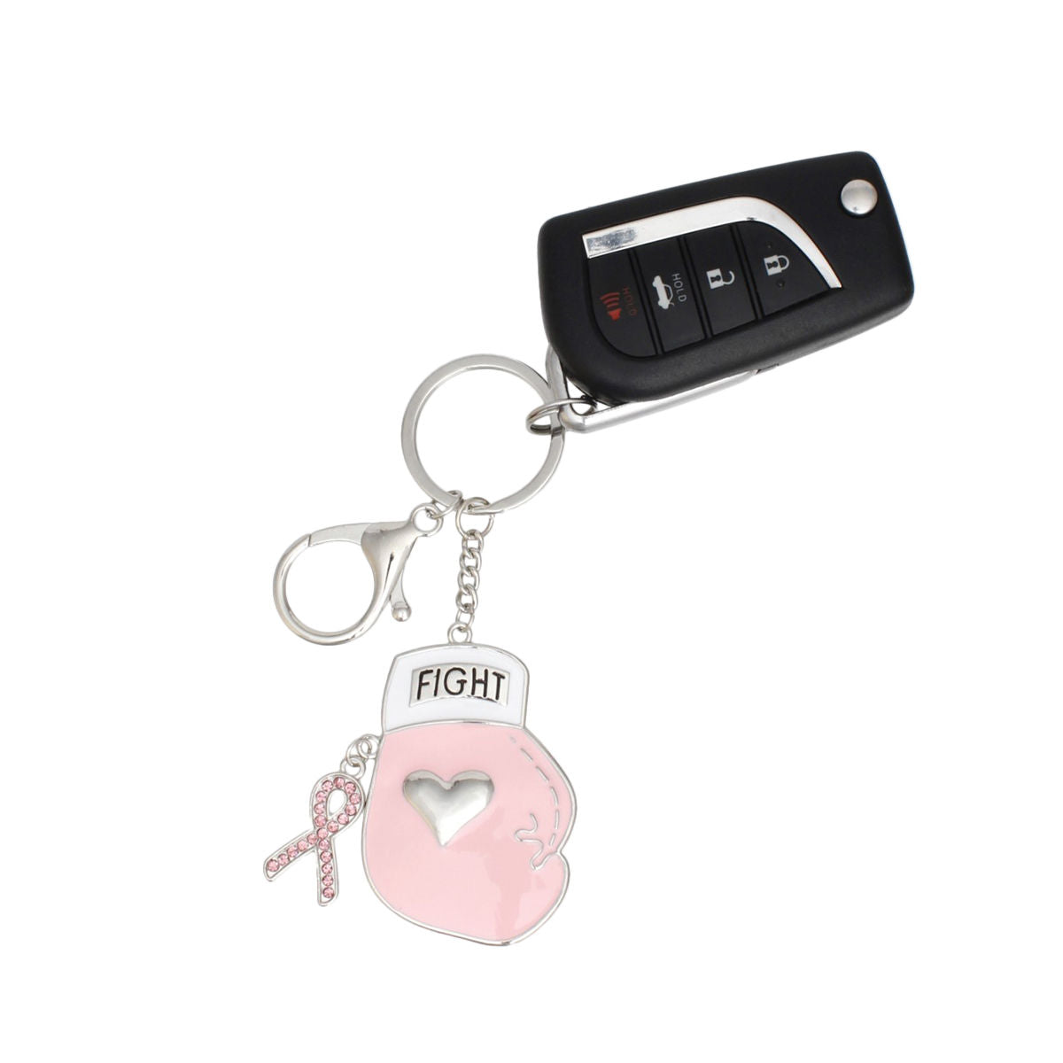 Breast cancer silver light pink boxing glove keychain fighter awareness gift