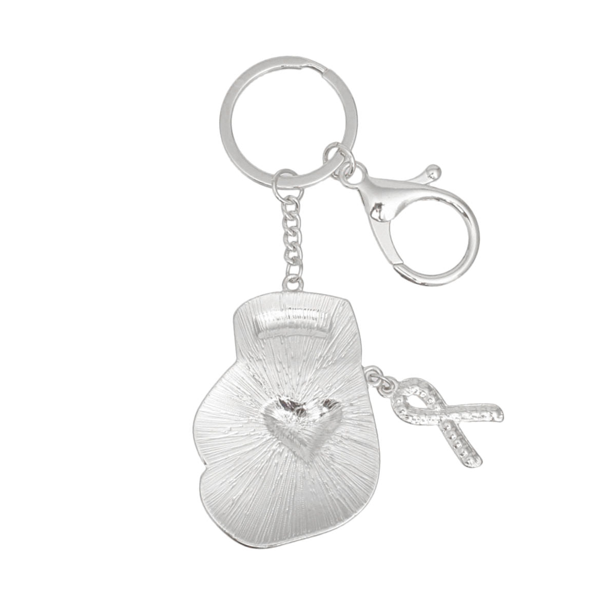 Silver light pink breast cancer boxing glove awareness keychain detail