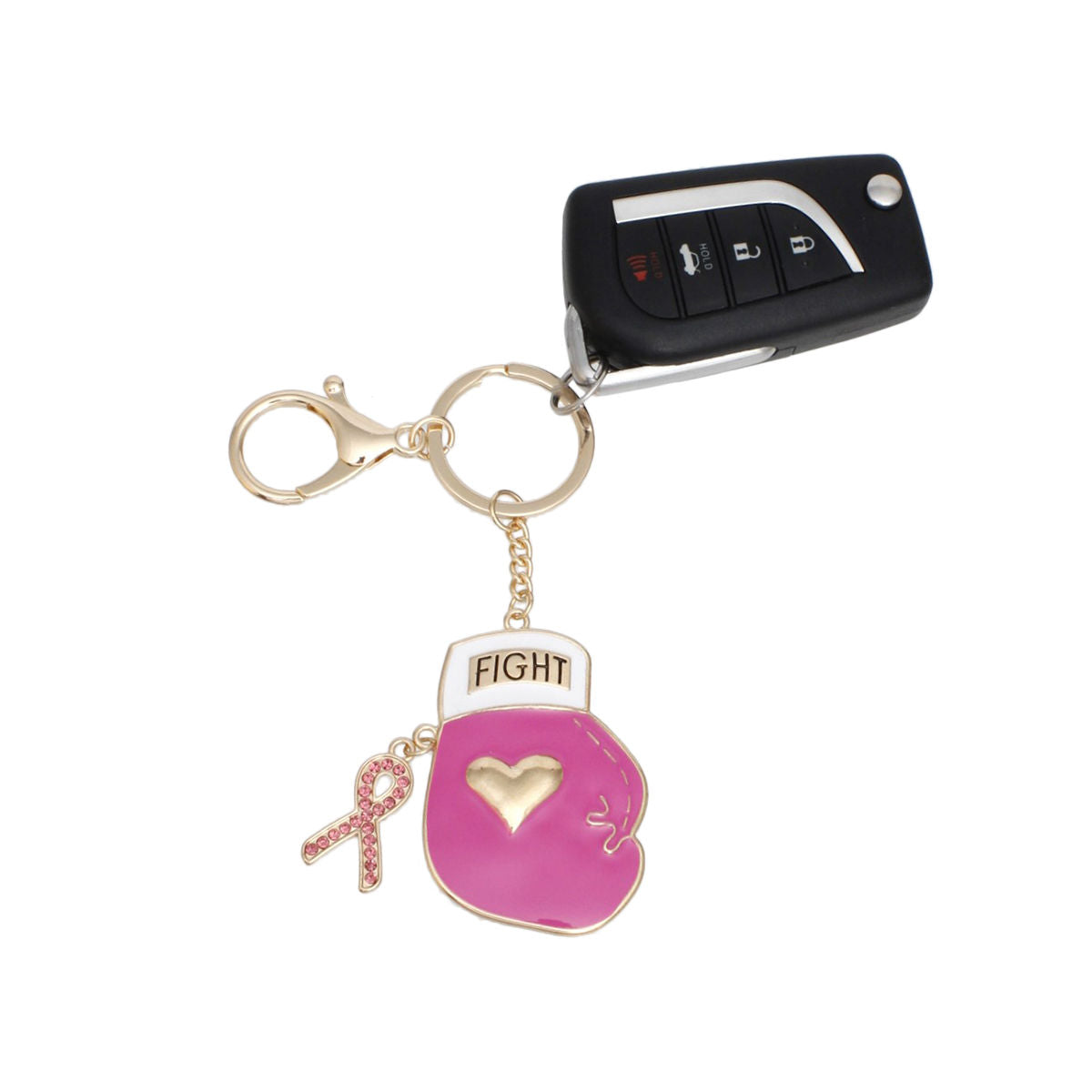 Breast cancer gold pink boxing glove keychain fighter awareness gift