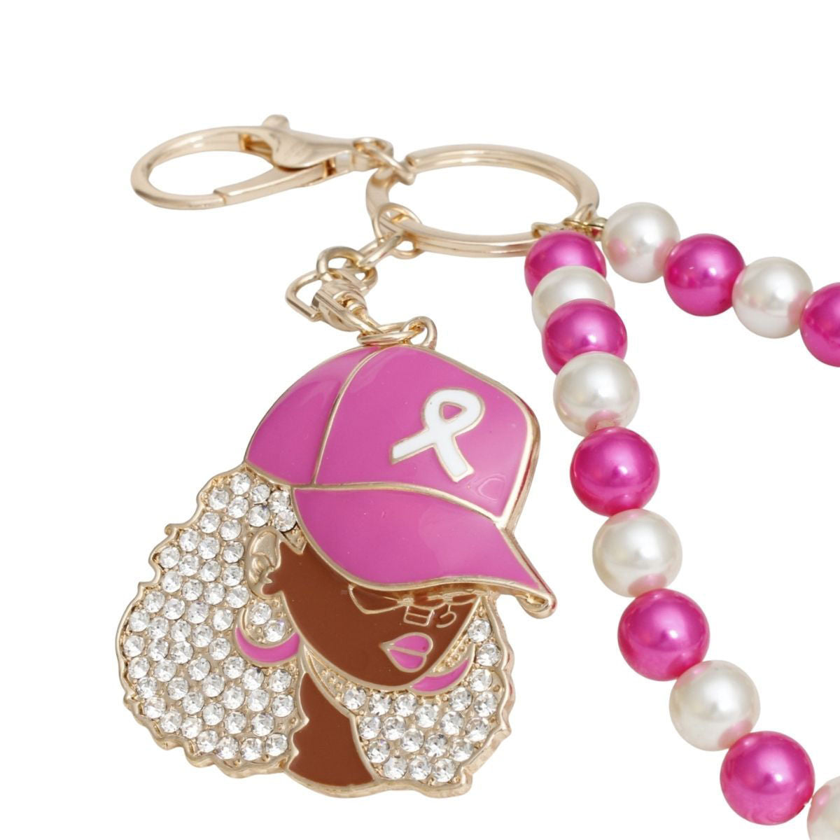 Gold supportive sister breast cancer awareness keychain purse clip detail